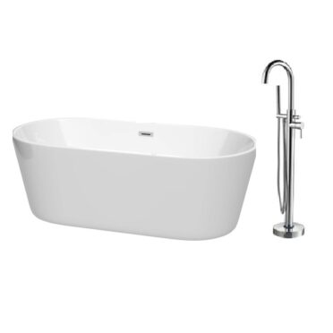 Combo Tina Self Standing Jazz White con Griferia Bold de Pie Cromado